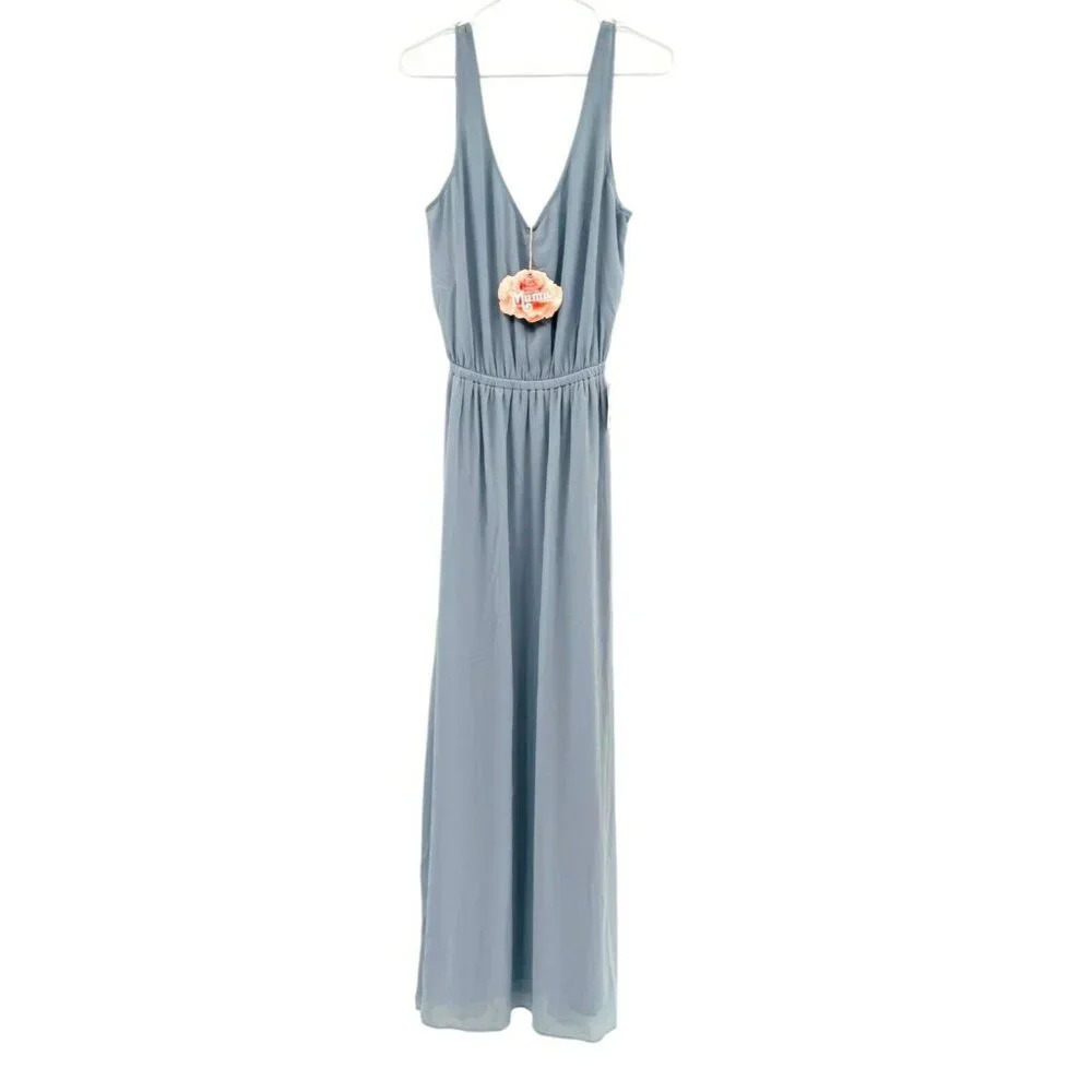 Show Me Your Mumu Womens Kendall Maxi Dress Steel Blue Chiffon Size L NWT